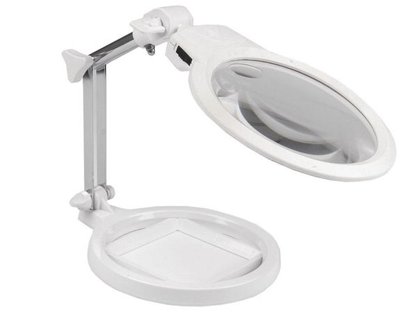 Professionelle LED-Standlupe mit Mess-Sockel - Verstellbare 2-fach/6-fach klappbare Tischlupe für Handarbeiten, Kurzwaren-Projekte & Schmuckherstellung