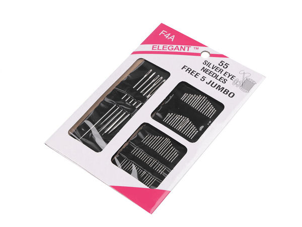 Premium-Nähnadel- und Sticknadel-Set (55 Teile) - Universal-, Sack-, Woll- und lange Nadeln sortiert, vernickelt