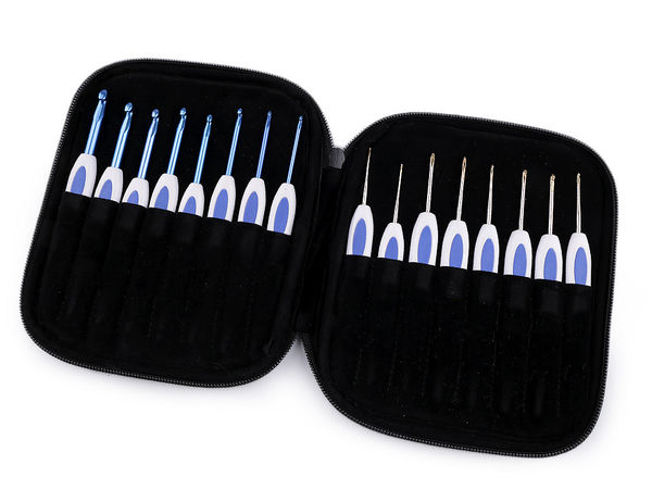 Premium 16-teiliges Häkelnadel-Set mit samtgefüttertem Reißverschlussetui - Blau