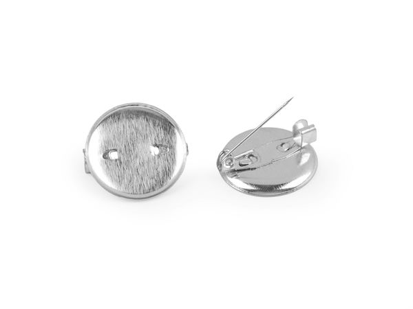 Platinfarbene Broschennadeln aus Metall mit 16 mm runder Fassung (19 mm) - DIY Broschenrohlinge & Schmuckzubehör