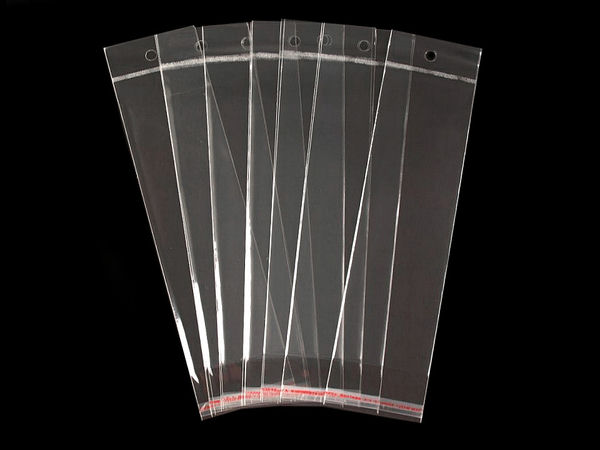 Transparente selbstklebende Beutel mit Aufhängeloch (7 x 22 cm) - Glänzende Kunststoff-Verpackungshüllen