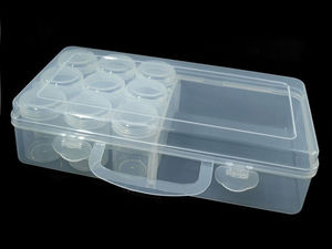 Transparente Bastel-Aufbewahrungsbox mit 9 Schraubdosen (13x26x6 cm) – Vielseitige Sortierbox für Perlen und Schmuck