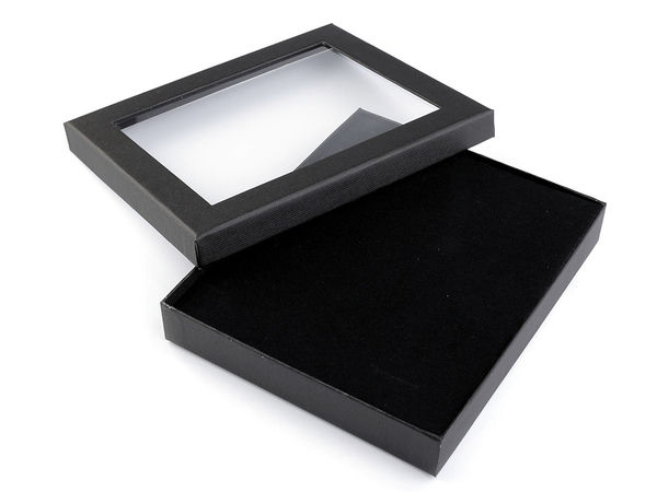 Schmuckschachtel aus Papier mit transparentem Deckel, 16x19 cm, gepolstert