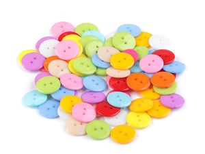 Bunte 2-Loch-Kunststoffknöpfe (Größe 28L / 18 mm) zum Nähen, Basteln & für DIY-Verzierungen (mit optischen Mängeln)