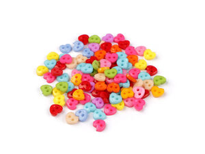 Miniatur-Kunststoffknöpfe 6 mm mit 2 Löchern - Herz- und Blumenform für Puppenkleidung, Basteln und Scrapbooking