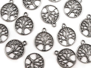Platinfarbener Lebensbaum-Metallanhänger beidseitig (Ø20 mm) - Premium-Flora-Dekoration für Kleidung, Schmuck und Accessoires