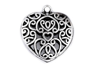 Premium beidseitiger funkelnder Herz-Anhänger (30x30 mm) - Platin-Patina-Metalldekoration für Bekleidung, Schuhe & Accessoires