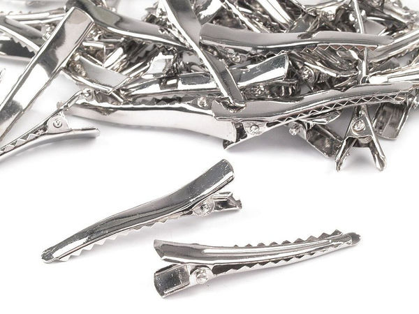 Alligator-Haarspangen aus Metall in Platin (45 mm) - Gezahnte Krokodilklemmen für Kurzwaren- und Bastelprojekte