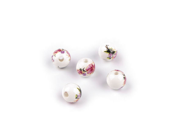 Porzellanperlen mit Blumen Ø 8 mm