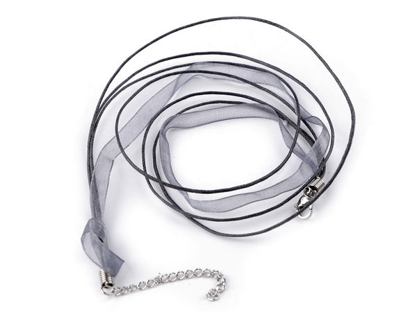 Mehrreihiges Halsband aus Organzaband und Wachskordel mit Verlängerungsverschluss, 43 cm