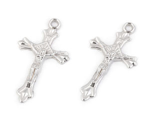 Platinfarbener Kruzifix-Kreuzanhänger für Rosenkränze und Schmuckherstellung, 17x31 mm