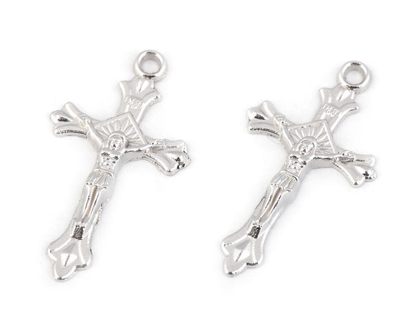 Platinfarbener Kruzifix-Kreuzanhänger für Rosenkränze und Schmuckherstellung, 17x31 mm