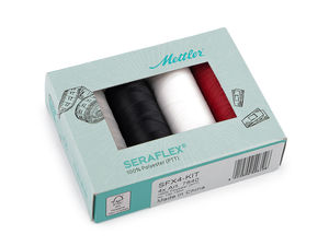 Seraflex Elastisches Polyester-Nähgarn-Set (4 x 130m) - Hochwertiges elastisches Nähgarn für Strickwaren, Bademode und Stretchstoffe