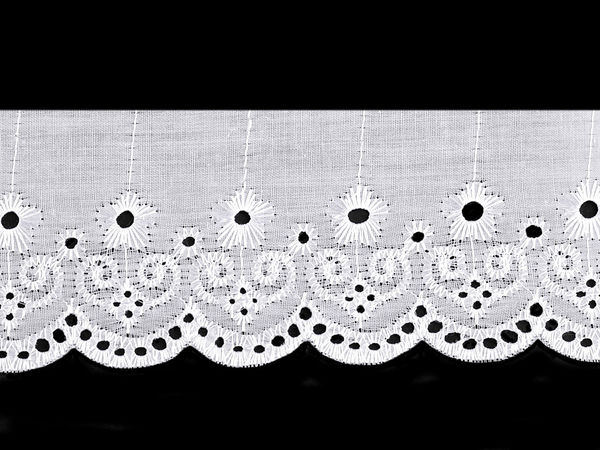 Premium Madeira Broderie Anglaise Spitzenborte in Weiß, 65 mm Breite - Filigrane Stickereispitze für Kurzwaren, Kleidung und Heimdekoration