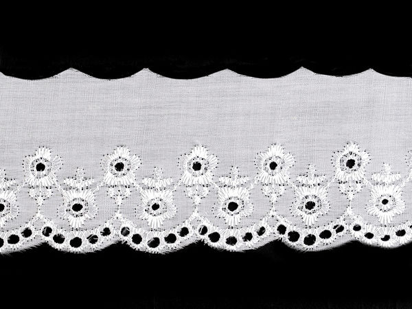 Premium Broderie Anglaise Madeira-Spitzenborte in Weiß - 60mm elegante bestickte Lochspitze
