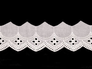 Premium Broderie Anglaise Madeira-Spitzenborte aus Baumwolle Naturweiß – 45mm Lochstickerei mit Bogenkante