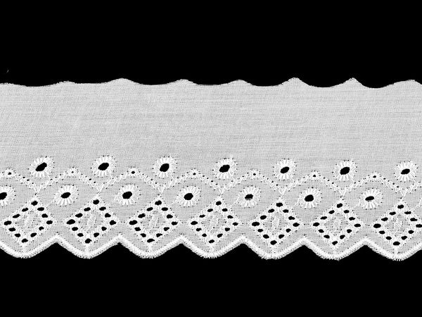 Weiße Madeira-Spitzenborte aus Polyester mit Broderie Anglaise (80 mm Breite) - Premium-Lochstickerei für Bekleidung und Heimtextilien