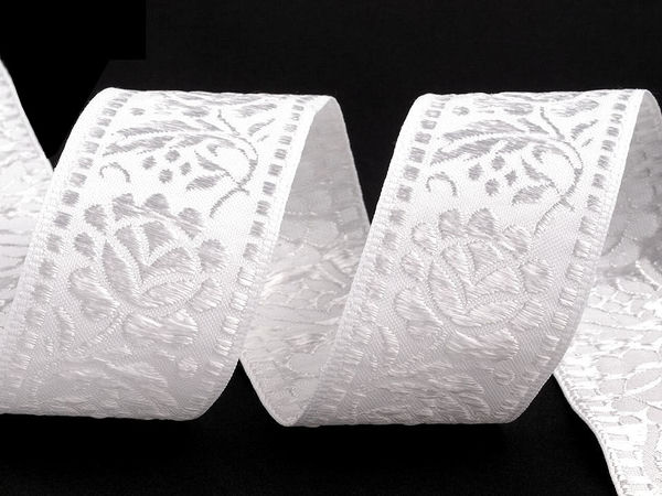 Gewebte Jacquard-Borte Breite 40 mm, weiß