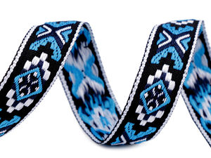 Jacquard-Borte mit geometrischem Native-American-Muster - 20mm Folk- & Tribal-Motiv-Bordüre für Kleidung und Accessoires