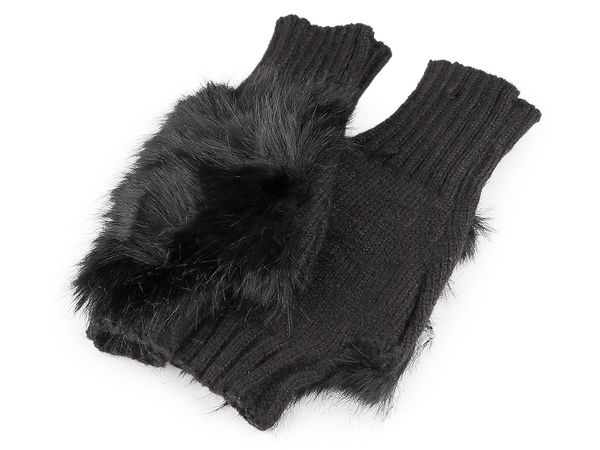 Fingerlose Damen-Strickhandschuhe aus Wollmischung mit elegantem Webpelzbesatz