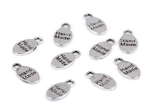 Premium beidseitiger Metall-Charm-Anhänger Hand Made (8x15 mm) - Platin mit Patina
