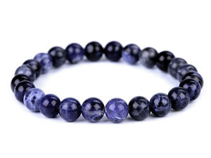 Natürliches Sodalith-Mineralperlen Stretch-Armband | Elastischer Heilstein-Schmuck in Universalgröße