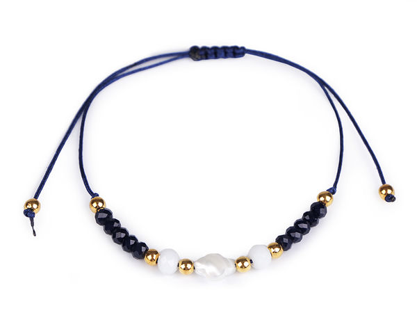 Perlmutt-Shamballa-Armband mit Glasschliffperlen und Metallperlen, verstellbarer Makramee-Schiebeknoten, Boho-Sommerschmuck in Universalgröße