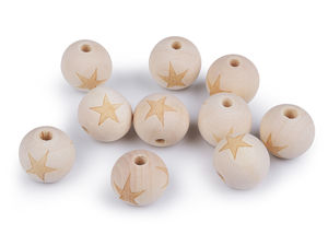 Premium Natur-Holzperlen unbehandelt - Gravur Stern & Smiley, 20 mm