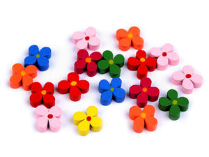 Holzperlen Blumen, bunte Mischung Ø 15 mm