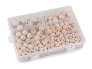 Premium Holzperlen-Set Natur in Sortierbox - 288 Teile, sortierte Größen (8 mm bis 20 mm) für Makramee, Traumfänger und Schmuckherstellung