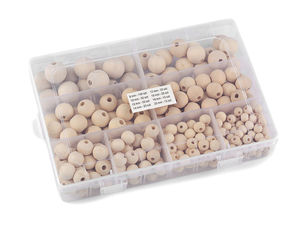Premium Holzperlen-Set Natur in Sortierbox - 288 Teile, sortierte Größen (8 mm bis 20 mm) für Makramee, Traumfänger und Schmuckherstellung