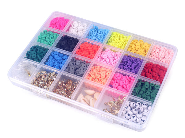 DIY-Schmuckset mit 24-Fächer-Aufbewahrungsbox - Silikonscheiben, Metall-Charms, Buchstabenperlen, Anhänger & Elastikfaden-Set