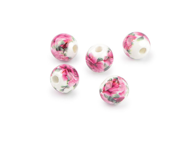 Porzellanperlen mit Blumen Ø10 mm