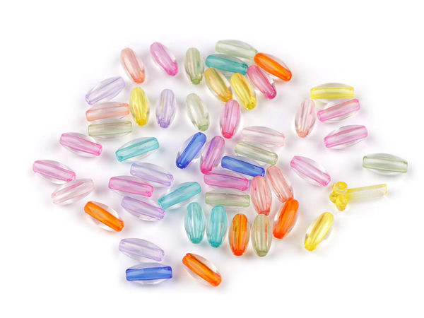 Transparente Kunststoffperlen mit farbigem Fädelloch 6x12 mm oval