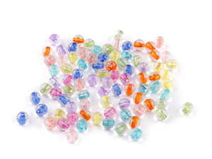 Kunststoffperlen, flach, transparent mit farbigem Faden Ø 6 mm, 8 mm