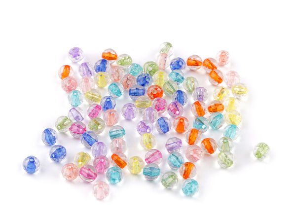 Kunststoffperlen, flach, transparent mit farbigem Faden Ø 6 mm, 8 mm