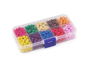 Premium Holzperlen-Bastelset in Sortierbox (600 Stück, 10 Farben) - Bunte, leichte Perlen für Schmuckherstellung, Makramee & DIY-Projekte