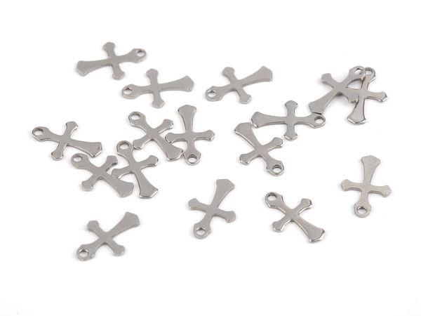 Platinfarbener Kreuzanhänger aus Metall für Schmuck, Kleidung & Accessoires (9x13 mm)
