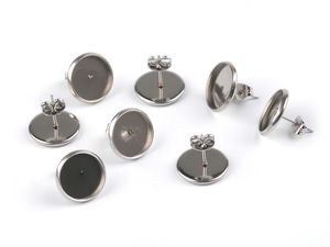 Premium-Ohrstecker-Fassungen aus Edelstahl mit runder 12-mm-Fassung - Platinfarben