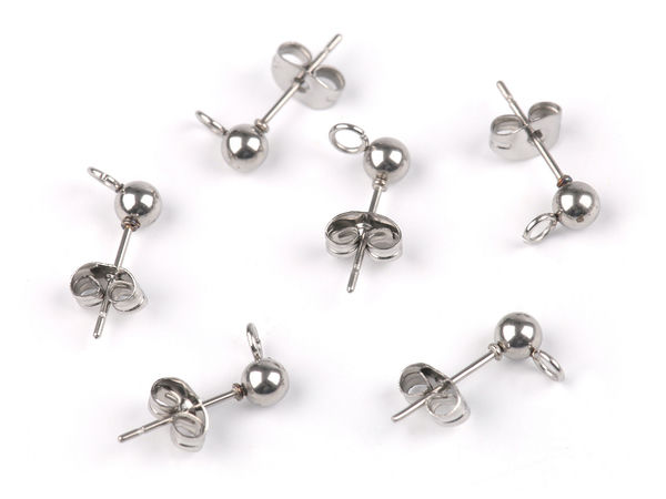 Edelstahl-Kugelohrstecker mit Öse und Stift Ø 4 mm / Ohrring-Rohlinge