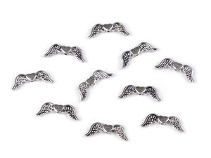 Platinfarbene Engelsflügel-Zwischenperlen aus Metall mit Herz - Doppelseitige Charms 7x20 mm für Schmuckherstellung, Basteln & Kurzwaren