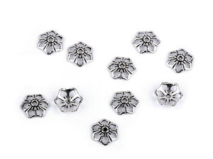 Perlenkappe aus Metall in Blütenform, Platin - Ø 12 mm dekoratives florales Schmuckzubehör