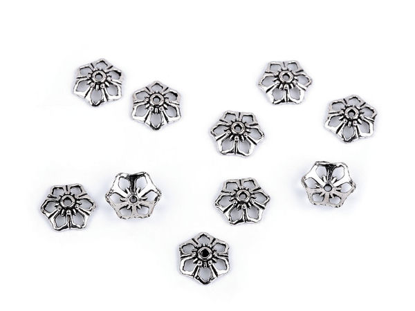 Perlenkappe aus Metall in Blütenform, Platin - Ø 12 mm dekoratives florales Schmuckzubehör