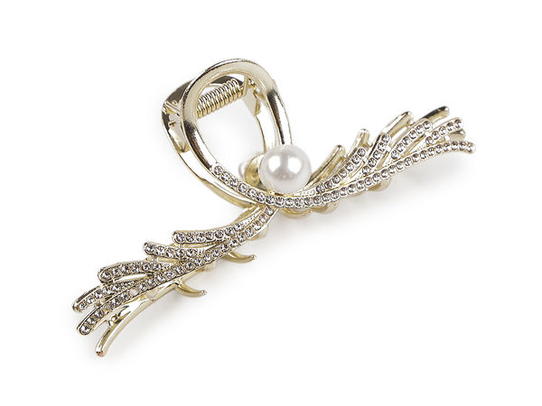 Elegante Mini-Haarklammer aus Metall mit funkelnden Strasssteinen - Hellgold-Finish