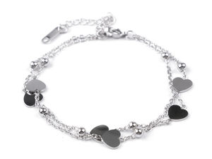 Zweireihiges Edelstahl-Kettenarmband mit Herz und Perlen