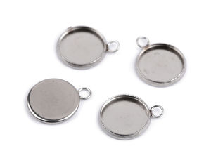 Premium Edelstahl-Cabochon-Fassungen für runde Anhänger & Harz - 12 mm Fassungsbett (Platin)