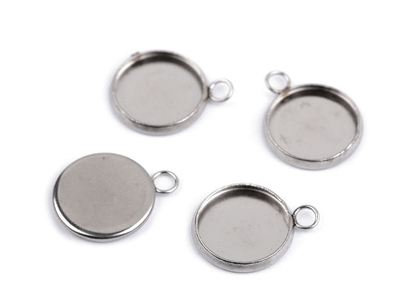 Premium Edelstahl-Cabochon-Fassungen für runde Anhänger & Harz - 12 mm Fassungsbett (Platin)