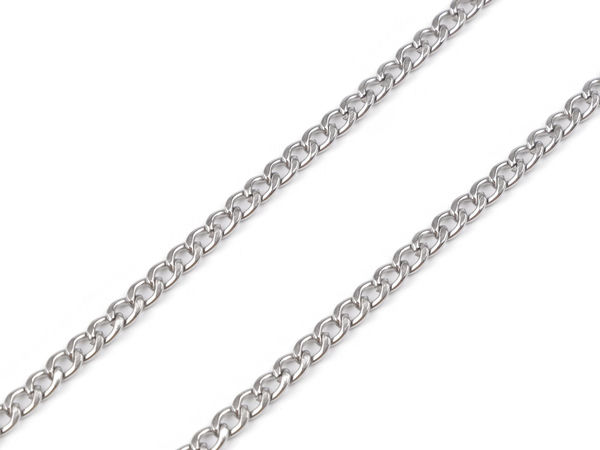 Premium flache Edelstahl-Schmuckkette - 3,7 mm Breite, 1 m Länge (platinfarben)
