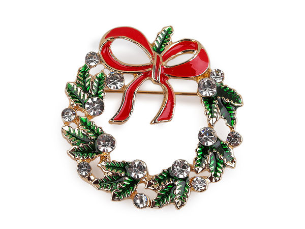 Strass-Weihnachtskranz-Brosche - Festlicher Schmuckakzent für die Feiertage