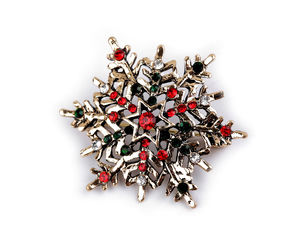 Elegante Schneeflocken-Strassbrosche mit bunten Schmucksteinen